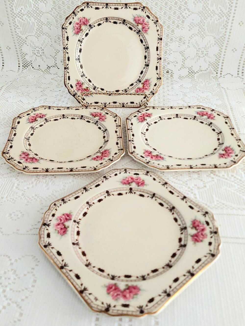 Set of 4 Vintage Thomas Hughes Coronation Rose 6" Octagonal Bread & Butter Plate